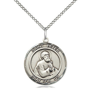 Sterling Silver Saint Peter the Apostle Medal Religious Jewelry Engraved Catholic Saint Jewelry