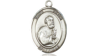 Sterling Silver Saint Peter the Apostle Medal Religious Jewelry Engraved Catholic Saint Jewelry