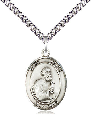 Sterling Silver Saint Peter the Apostle Medal Religious Jewelry Engraved Catholic Saint Jewelry
