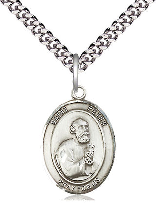 Sterling Silver Saint Peter the Apostle Medal Religious Jewelry Engraved Catholic Saint Jewelry