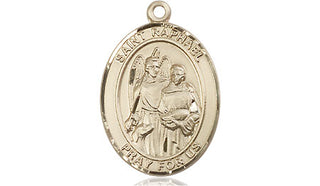14kt Gold Saint Raphael the Archangel Medal Engraved Catholic Saint Jewelry