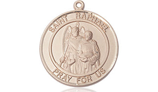 14kt Gold Saint Raphael the Archangel Medal Engraved Catholic Saint Jewelry