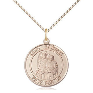 14kt Gold Saint Raphael the Archangel Medal Engraved Catholic Saint Jewelry