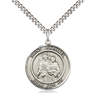 Sterling Silver Saint Raphael the Archangel Medal Religious Jewelry Engraved Catholic Saint Jewelry