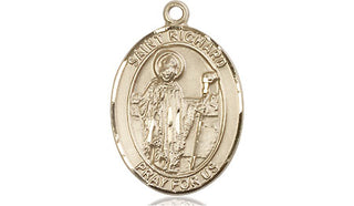 14kt Gold Filled Saint Richard Medal Engraved Catholic Saint Jewelry