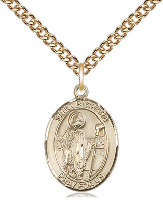 14kt Gold Filled Saint Richard Medal Religious Jewelry Engraved Catholic Saint Jewelry