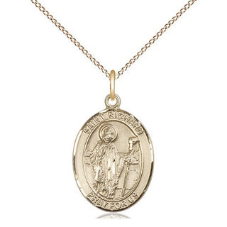 14kt Gold Saint Richard Medal Engraved Catholic Saint Jewelry