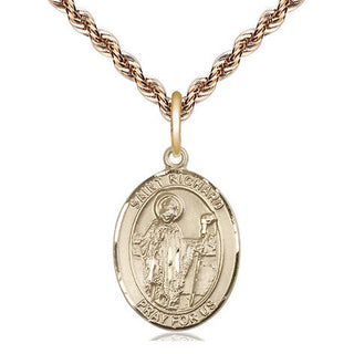 14kt Gold Saint Richard Medal Engraved Catholic Saint Jewelry