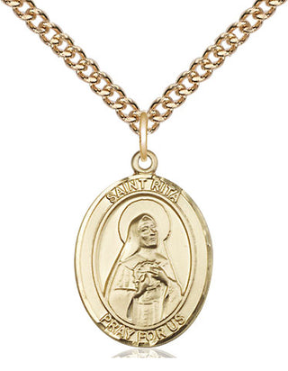 14kt Gold Saint Rita of Cascia Medal Engraved Catholic Saint Jewelry