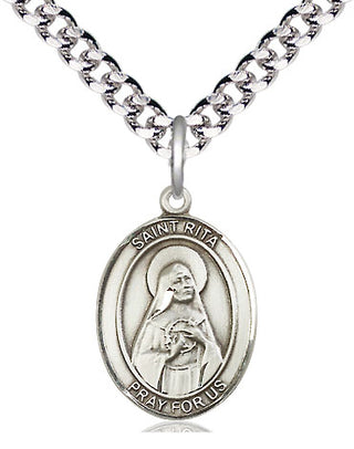 Pewter Saint Rita of Cascia Medal Religious Jewelry Engraved Catholic Saint Jewelry