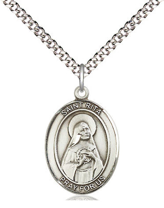 Pewter Saint Rita of Cascia Medal Religious Jewelry Engraved Catholic Saint Jewelry