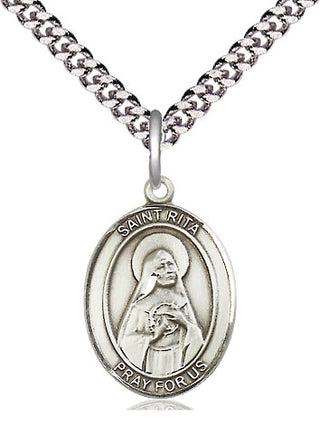 Pewter Saint Rita of Cascia Medal Religious Jewelry Engraved Catholic Saint Jewelry