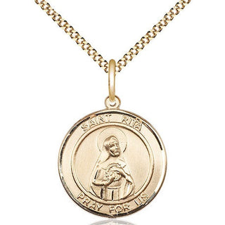 14kt Gold Filled Saint Rita of Cascia Medal Religious Jewelry Engraved Catholic Saint Jewelry