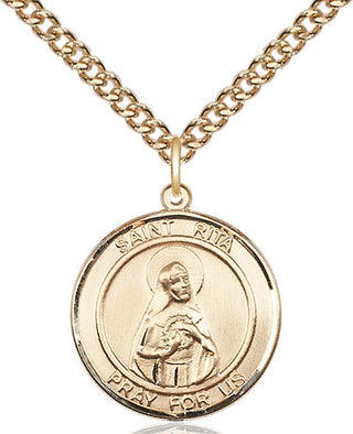 14kt Gold Saint Rita of Cascia Medal Engraved Catholic Saint Jewelry
