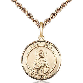 14kt Gold Saint Rita of Cascia Medal Engraved Catholic Saint Jewelry
