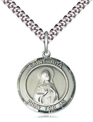Pewter Saint Rita of Cascia Medal Religious Jewelry Engraved Catholic Saint Jewelry