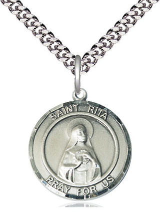 Pewter Saint Rita of Cascia Medal Religious Jewelry Engraved Catholic Saint Jewelry