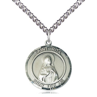 Sterling Silver Saint Rita of Cascia Medal Religious Jewelry Engraved Catholic Saint Jewelry