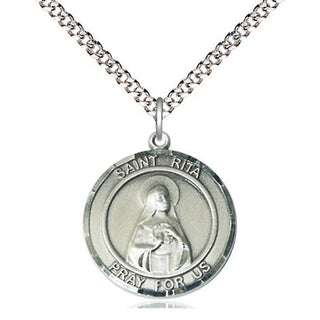 Sterling Silver Saint Rita of Cascia Medal Religious Jewelry Engraved Catholic Saint Jewelry