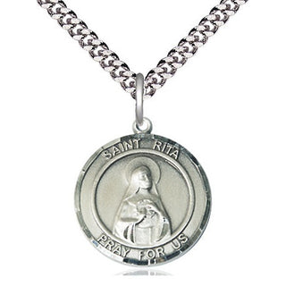 Sterling Silver Saint Rita of Cascia Medal Religious Jewelry Engraved Catholic Saint Jewelry