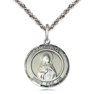 Sterling Silver Saint Rita of Cascia Medal Religious Jewelry Engraved Catholic Saint Jewelry