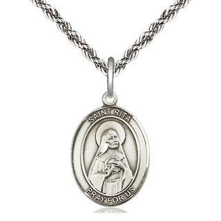 Sterling Silver Saint Rita of Cascia Medal Religious Jewelry Engraved Catholic Saint Jewelry