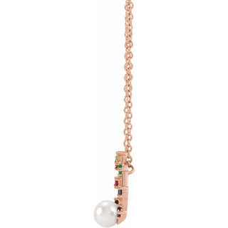 14K Rose Akoya Cultured Pearl Hold You Forever Rainbow Baby 18" Necklace 
