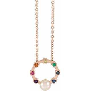 14K Rose Akoya Cultured Pearl Hold You Forever Rainbow Baby 18" Necklace 