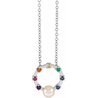 Sterling Silver Akoya Cultured Pearl Hold You Forever Rainbow Baby 18" Necklace 