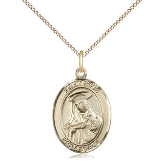14kt Gold Saint Rose of Lima Medal Engraved Catholic Saint Jewelry