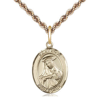 14kt Gold Saint Rose of Lima Medal Engraved Catholic Saint Jewelry