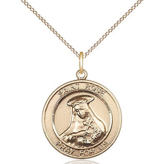 14kt Gold Saint Rose of Lima Medal Engraved Catholic Saint Jewelry