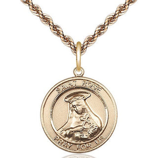 14kt Gold Saint Rose of Lima Medal Engraved Catholic Saint Jewelry