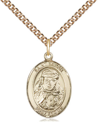 14kt Gold Saint Sarah Medal Engraved Catholic Saint Jewelry