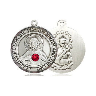 Sterling Silver Scapular - Ruby Stone Pendant with 3mm Ruby Swarovski stone Necklace