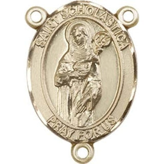 14kt Gold Saint Scholastica Rosary Center Rosary Center Engraved Catholic Saint Jewelry