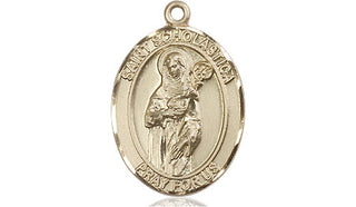 14kt Gold Filled Saint Scholastica Medal Engraved Catholic Saint Jewelry