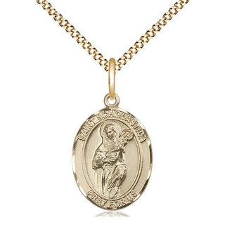 14kt Gold Filled Saint Scholastica Medal Religious Jewelry Engraved Catholic Saint Jewelry