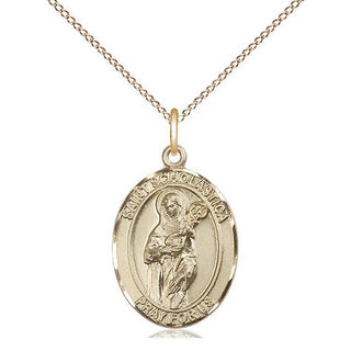 14kt Gold Saint Scholastica Medal Engraved Catholic Saint Jewelry