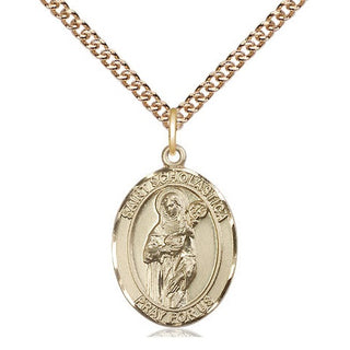 14kt Gold Saint Scholastica Medal Engraved Catholic Saint Jewelry
