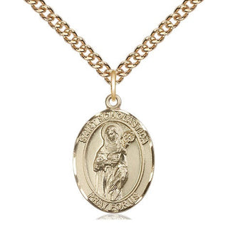 14kt Gold Saint Scholastica Medal Engraved Catholic Saint Jewelry