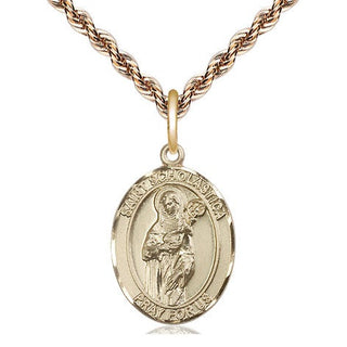 14kt Gold Saint Scholastica Medal Engraved Catholic Saint Jewelry