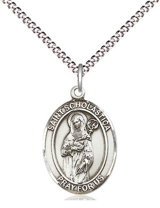 Pewter Saint Scholastica Medal Religious Jewelry Engraved Catholic Saint Jewelry