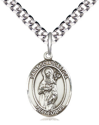 Pewter Saint Scholastica Medal Religious Jewelry Engraved Catholic Saint Jewelry