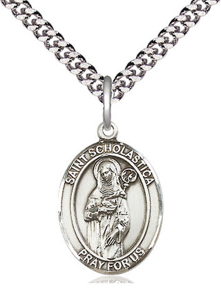 Pewter Saint Scholastica Medal Religious Jewelry Engraved Catholic Saint Jewelry