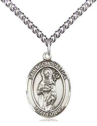 Sterling Silver Saint Scholastica Medal Religious Jewelry Engraved Catholic Saint Jewelry