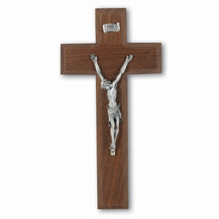 8" Walnut Cross with Silver Plate Corpus