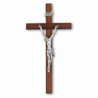 8" Walnut Cross with Silver Plate Corpus
