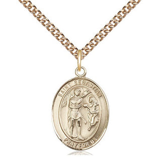 14kt Gold Saint Sebastian Medal Engraved Catholic Saint Jewelry
