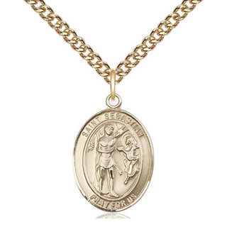 14kt Gold Saint Sebastian Medal Engraved Catholic Saint Jewelry